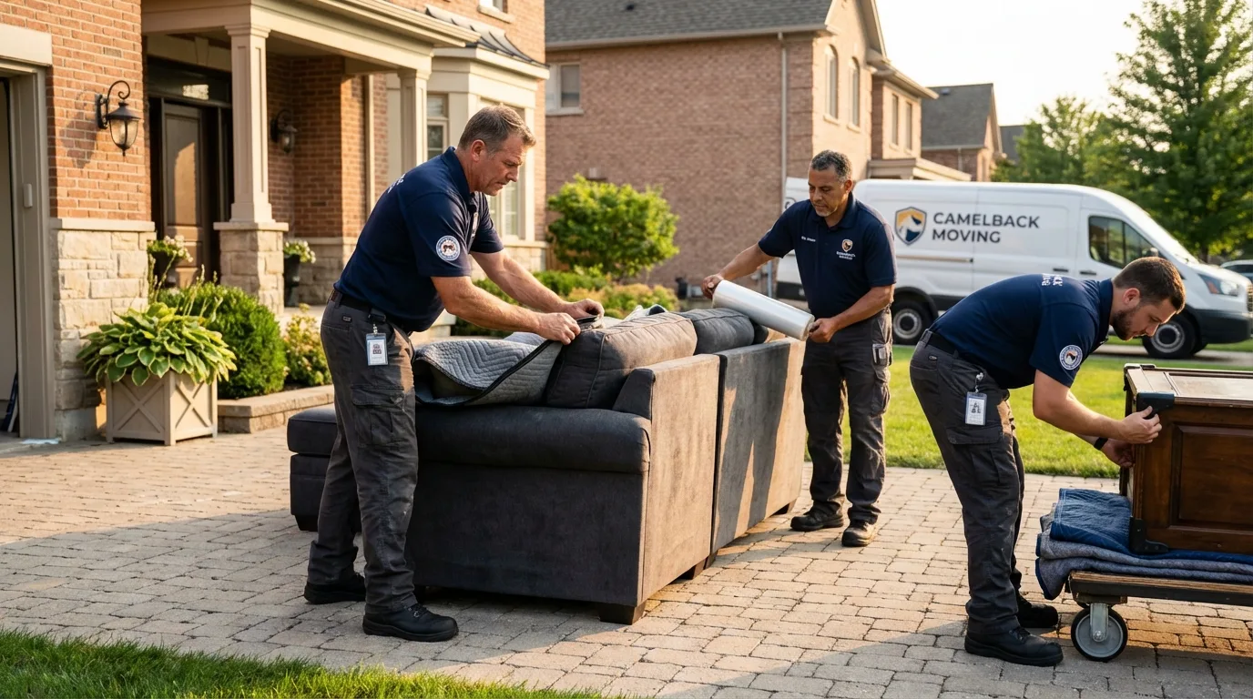 Large estate moving crew wrapping furniture in Warren, MI