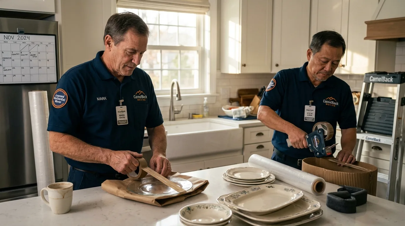 Professional crew packing kitchen dishware in Warren, MI
